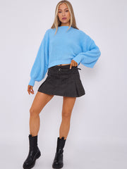 Plain Oversized Cropped Knitted Jumper