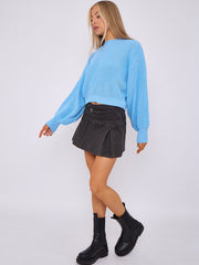 Plain Oversized Cropped Knitted Jumper