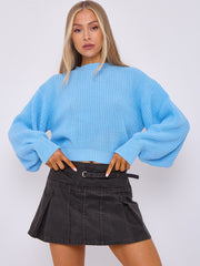 Plain Oversized Cropped Knitted Jumper