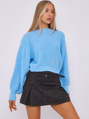 Plain Oversized Cropped Knitted Jumper