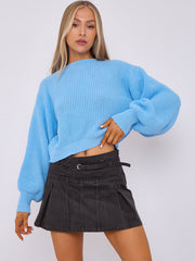 Plain Oversized Cropped Knitted Jumper