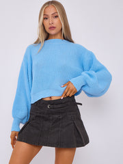 Plain Oversized Cropped Knitted Jumper
