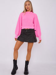 Plain Oversized Cropped Knitted Jumper