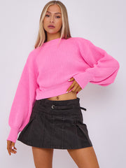 Plain Oversized Cropped Knitted Jumper