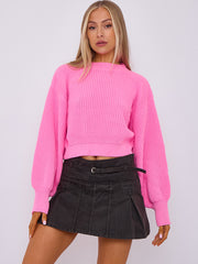 Plain Oversized Cropped Knitted Jumper