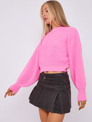 Plain Oversized Cropped Knitted Jumper