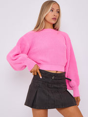 Plain Oversized Cropped Knitted Jumper