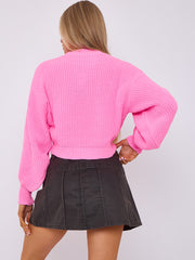 Plain Oversized Cropped Knitted Jumper