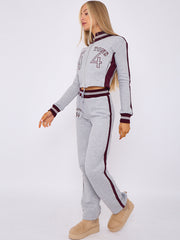 Embroidered Hampton Zip Up Cropped Top & Jogger Fleece Tracksuit