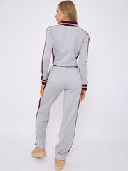 Embroidered Hampton Zip Up Cropped Top & Jogger Fleece Tracksuit
