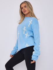 Crucifix details oversized gebreide trui