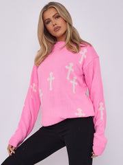 Crucifix details oversized gebreide trui