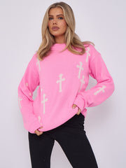 Crucifix details oversized gebreide trui
