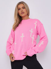 Crucifix details oversized gebreide trui