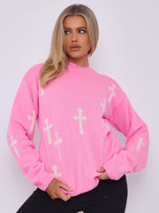 Crucifix details oversized gebreide trui
