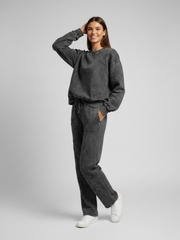 Acid Wash Oversized Crucifix geborduurde fleece coördin