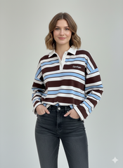 Rugby Collar Stripe Sweatshirt