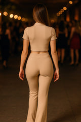 Crucifix Detail Crop Top & Flare Hosen Co-ordte