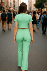 Crucifix Detail Crop Top & Flare Hosen Co-ordte