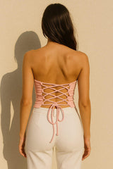Tie Back Bandeau Corset Style Crop Top