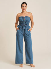 Chambray-Knopf durch ärmelloses Top und Hosen-Co-ordte