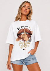 Lips & Hand Artwork Graphic T-Shirt