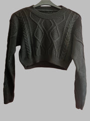 Long Sleeve Cable Knitted Cropped Jumper
