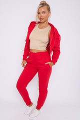 Zip Up Cropped Hoodie & Jogger Fleece Tracksuit