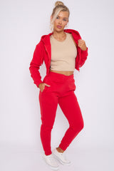 Zip Up Cropped Hoodie & Jogger Fleece Tracksuit