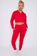 Zip Up Cropped Hoodie & Jogger Fleece Tracksuit