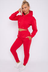 Zip Up Cropped Hoodie & Jogger Fleece Tracksuit
