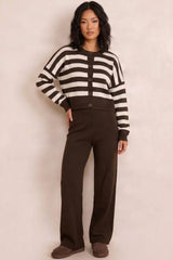 Striped Knit Cardigan & Wide Leg Trouser Co-Ord Set