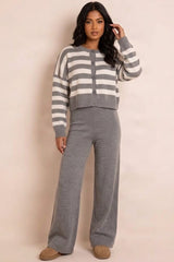 Striped Knit Cardigan & Wide Leg Trouser Co-Ord Set