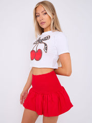 Shirred High Waist Puffball Mini Skirt