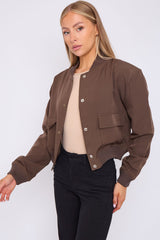Satin Finish Cropped Bomber Jacket