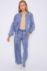 Acid Wash Oversized Bomber Style Fleece Zipper Co-ord
