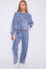 Acid Wash Oversized Bomber Style Fleece Zipper Co-ord