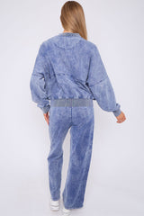 Acid Wash Oversized Bomber Style Fleece Zipper Co-ord