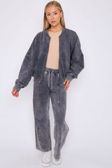 Acid Wash Oversized Bomber Style Fleece Zipper Co-ord