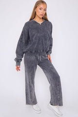 Acid Wash Oversized Bomber Style Fleece Zipper Co-ord