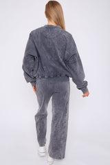 Acid Wash Oversized Bomber Style Fleece Zipper Co-ord