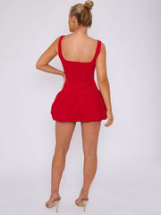 Square Neck Puffed Hem Mini Balloon Dress