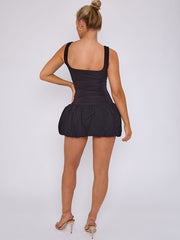 Square Neck Puffed Hem Mini Balloon Dress