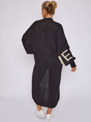 LOVE Detail Balloon Sleeves Knitted Open Cardigan