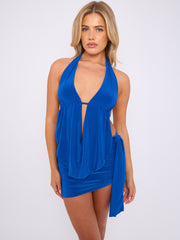 Slinky Halter Neck Top & Skirt Co-ord With Tie Knot Drape Detail