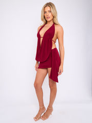 Slinky Halter Neck Top & Skirt Co-ord With Tie Knot Drape Detail