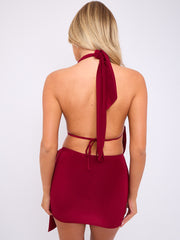 Slinky Halter Neck Top & Skirt Co-ord With Tie Knot Drape Detail