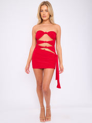 Cut Out Knot Front Bandeau Bodysuit & Mini Skirt Co-ord