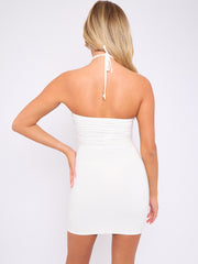 Cross Halter Slinky Ruched Kleid