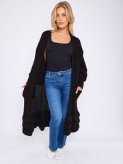 Frill Hem Balloon Sleeves Knitted Open Cardigan